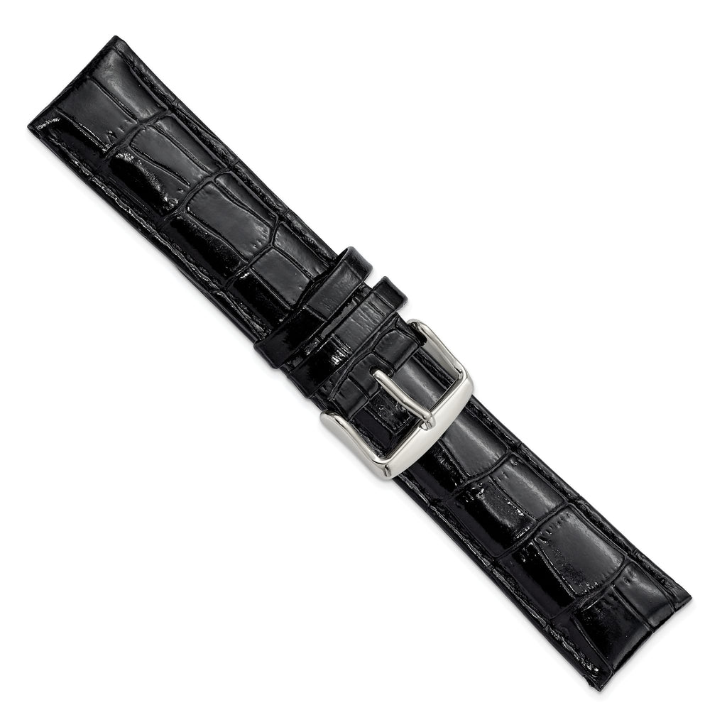 Black Crocodile-Grain Chronograph Watch Band in Leather, 24mm - Sophia Jewelers