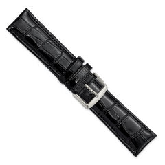 22mm Short Black Crocodile Grain Chronograph Leather with Silver-tone Buckle 6.75 inch Watch Band