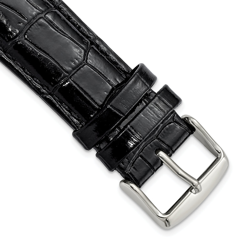 Crocodile-Grain Chronograph Watch Band in Black Leather, 17mm