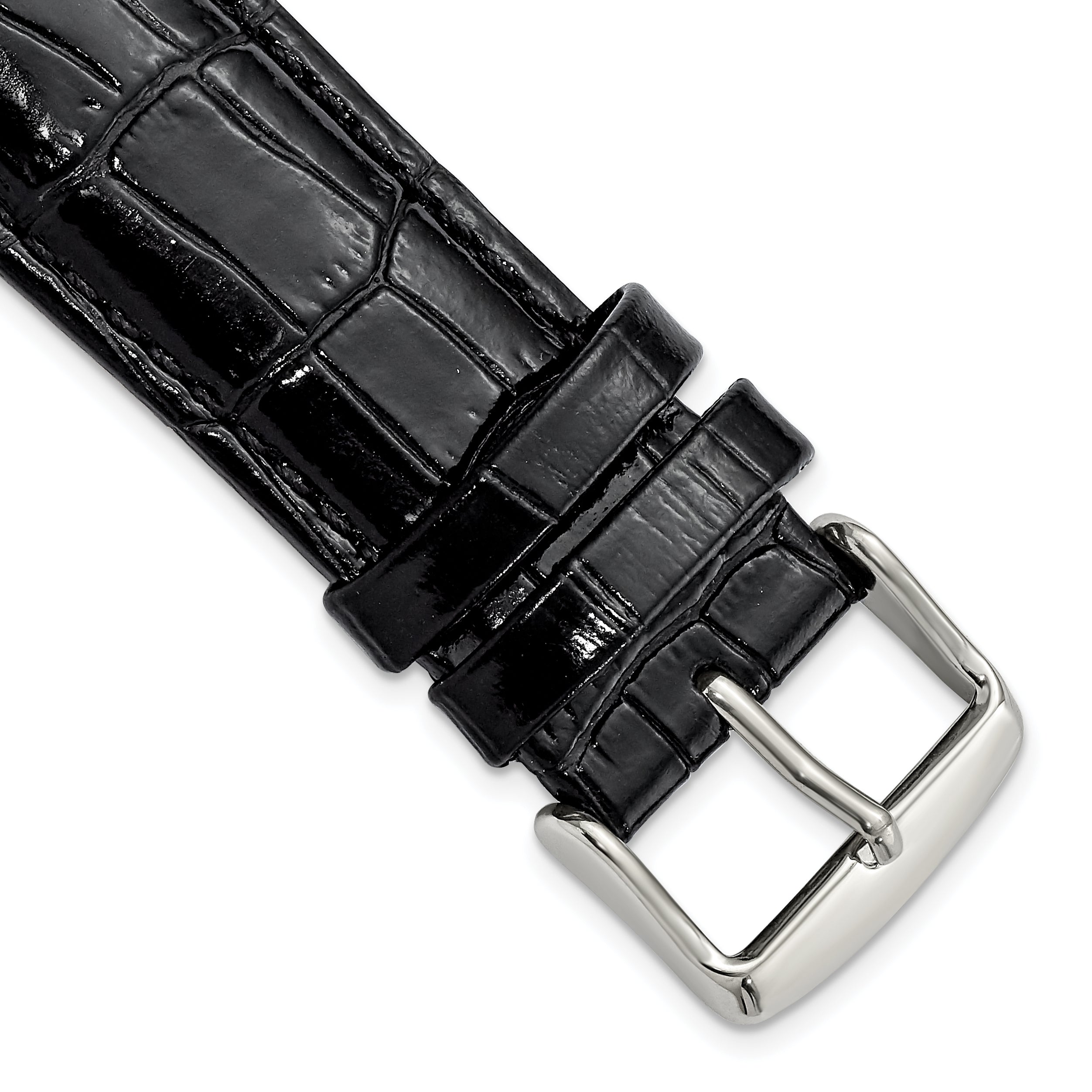 Crocodile-Grain Chronograph Watch Band in Black Leather, 17mm