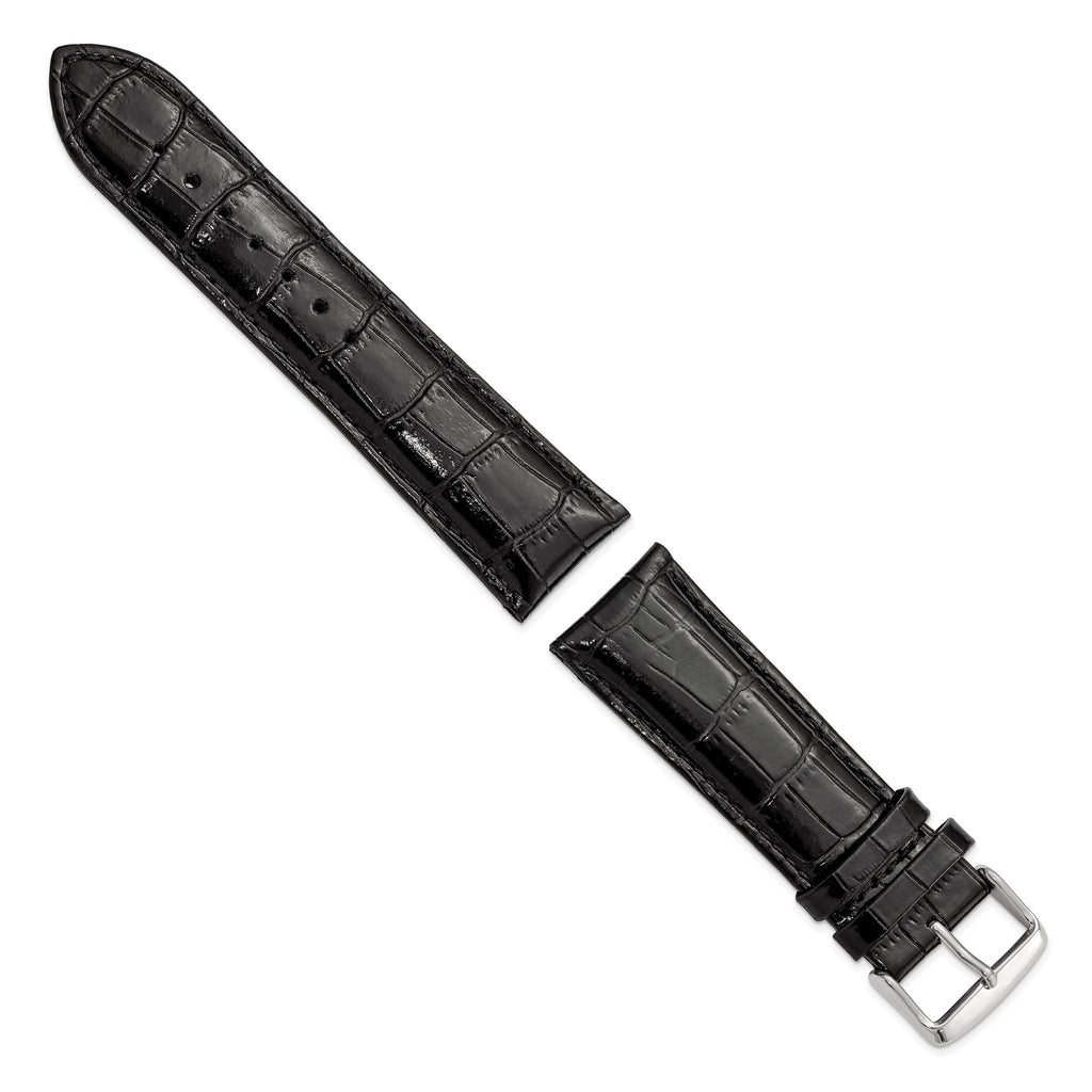 Black Crocodile-Grain Chronograph Watch Band in Leather, 24mm - Sophia Jewelers