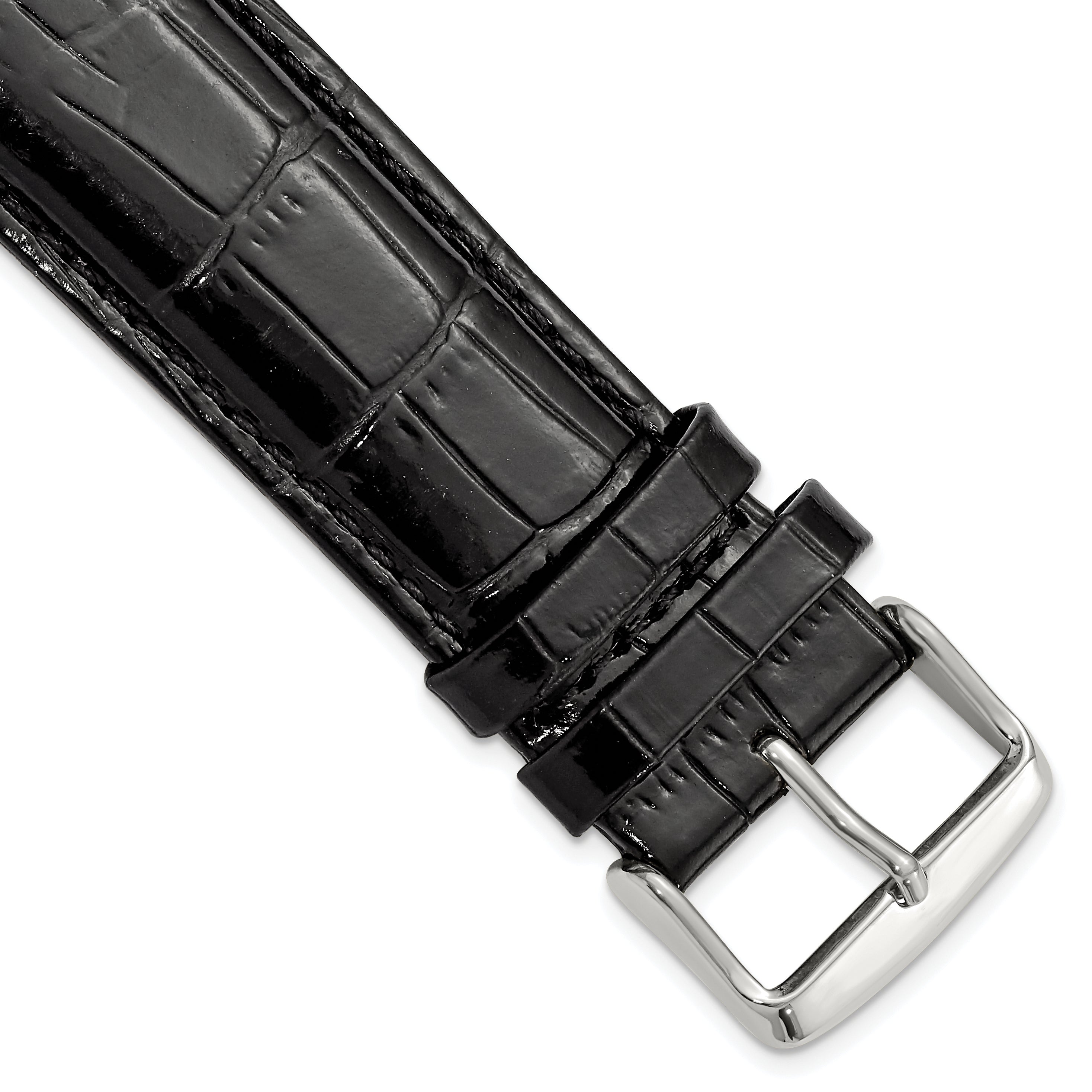 Crocodile-Grain Chronograph Watch Band in Black Leather, 17mm