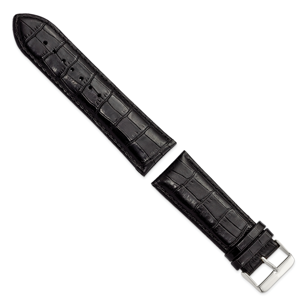 26mm Black Crocodile Grain Chronograph Leather with Silver-tone Buckle 7.5 inch Watch Band