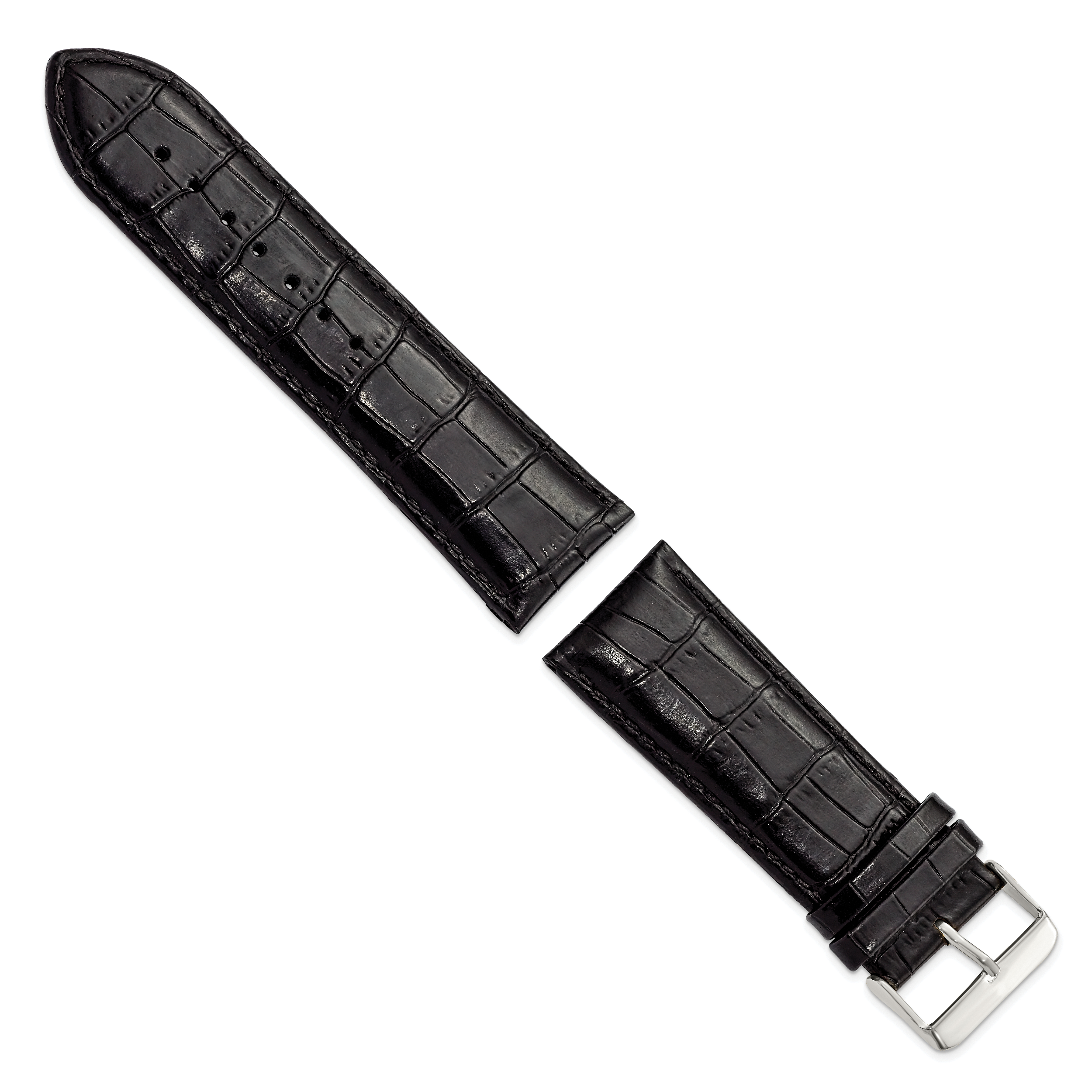 26mm Black Crocodile Grain Chronograph Leather with Silver-tone Buckle 7.5 inch Watch Band