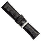 26mm Black Crocodile Grain Chronograph Leather with Silver-tone Buckle 7.5 inch Watch Band
