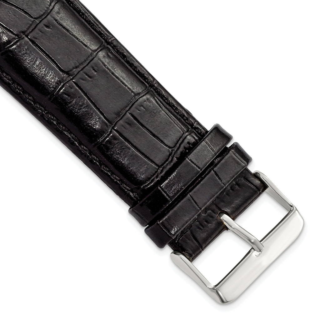 26mm Black Crocodile Grain Chronograph Leather with Silver-tone Buckle 7.5 inch Watch Band