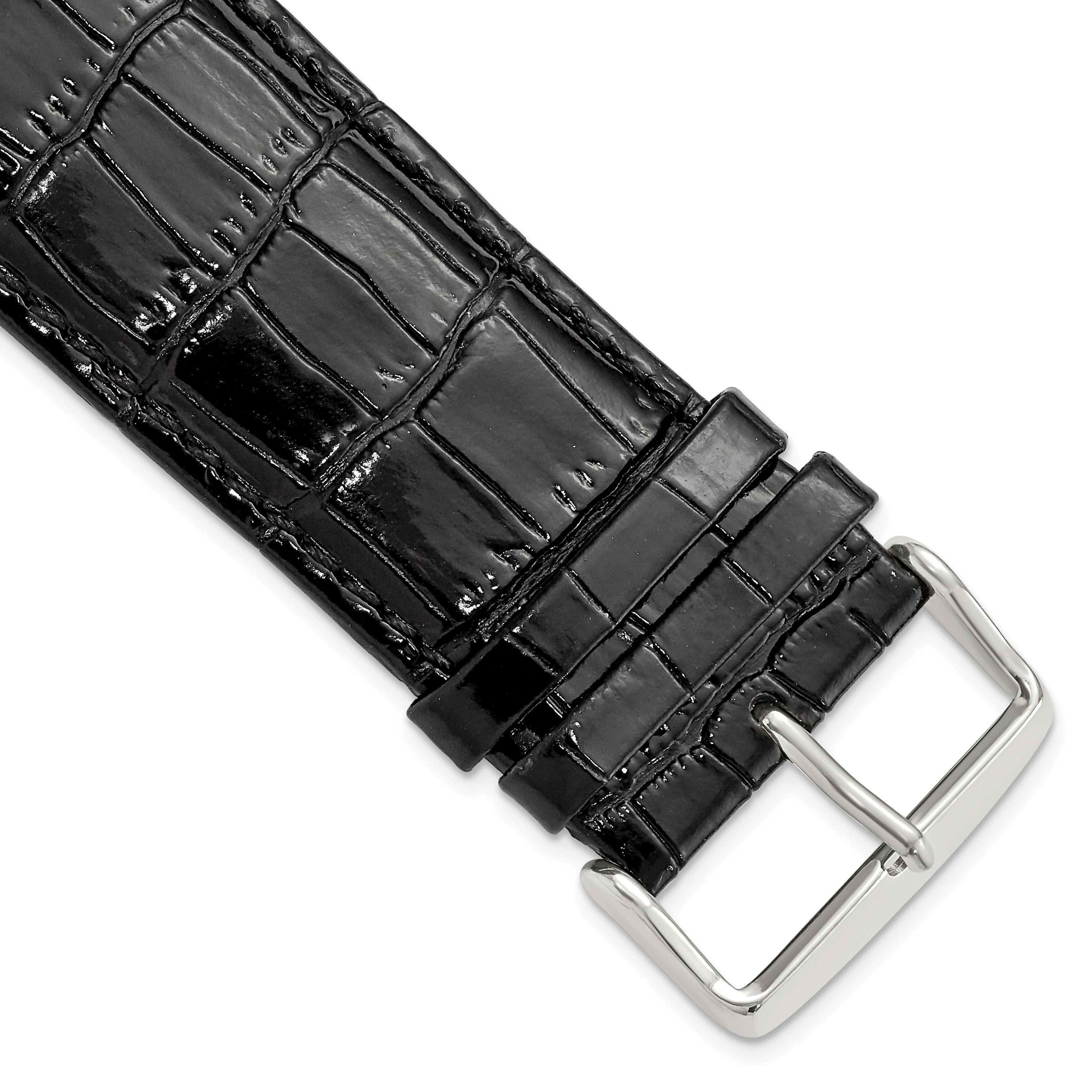 Crocodile-Grain Chronograph Watch Band in Black Leather, 17mm
