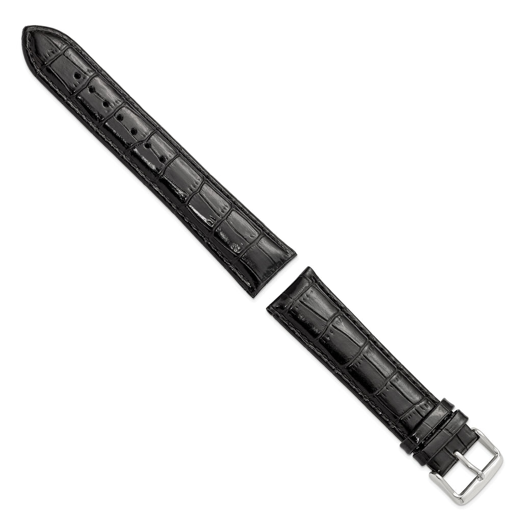 Crocodile Grain Leather Watch Band in Black, 18mm - Sophia Jewelers