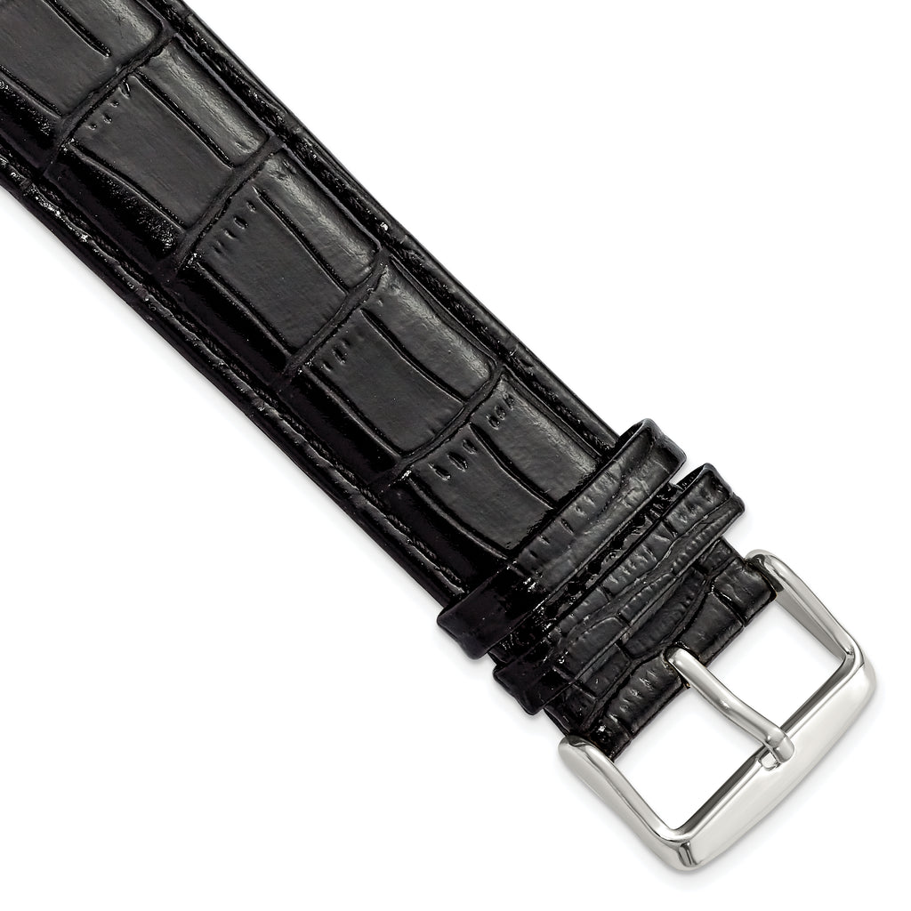Crocodile Grain Leather Watch Band in Black, 18mm