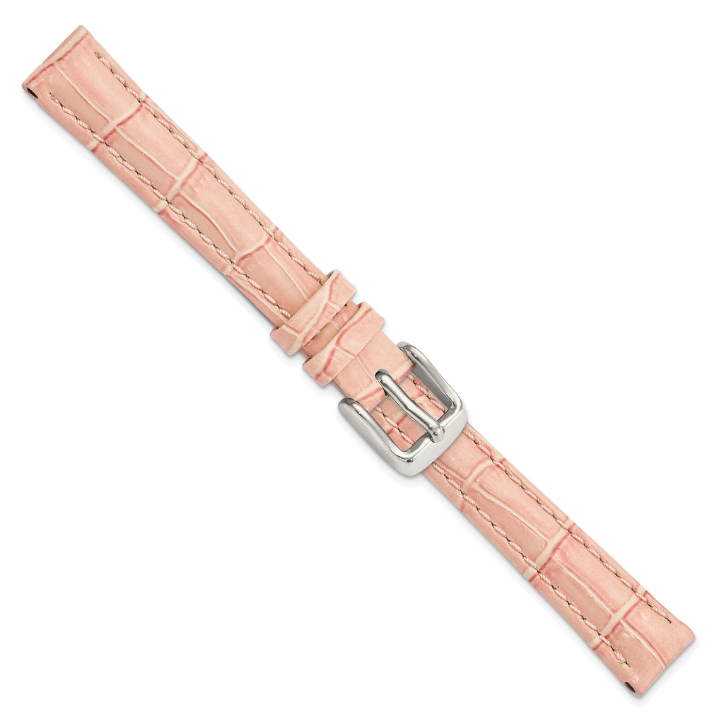 12mm Pink Crocodile Grain Chronograph Leather with Silver-tone Buckle 6.75 inch Watch Band - Sophia Jewelers