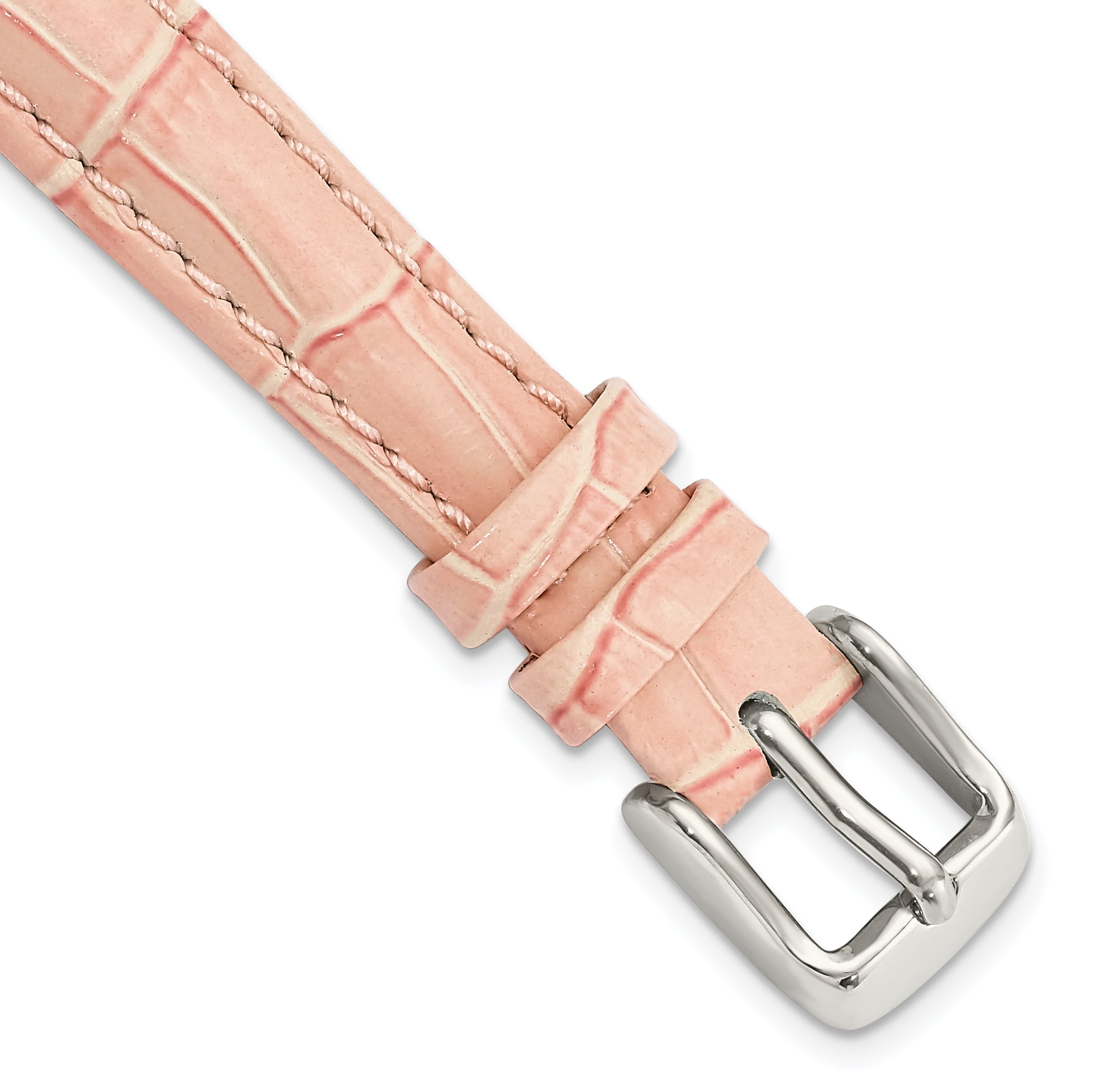 12mm Pink Crocodile Grain Chronograph Leather with Silver-tone Buckle 6.75 inch Watch Band - Sophia Jewelers