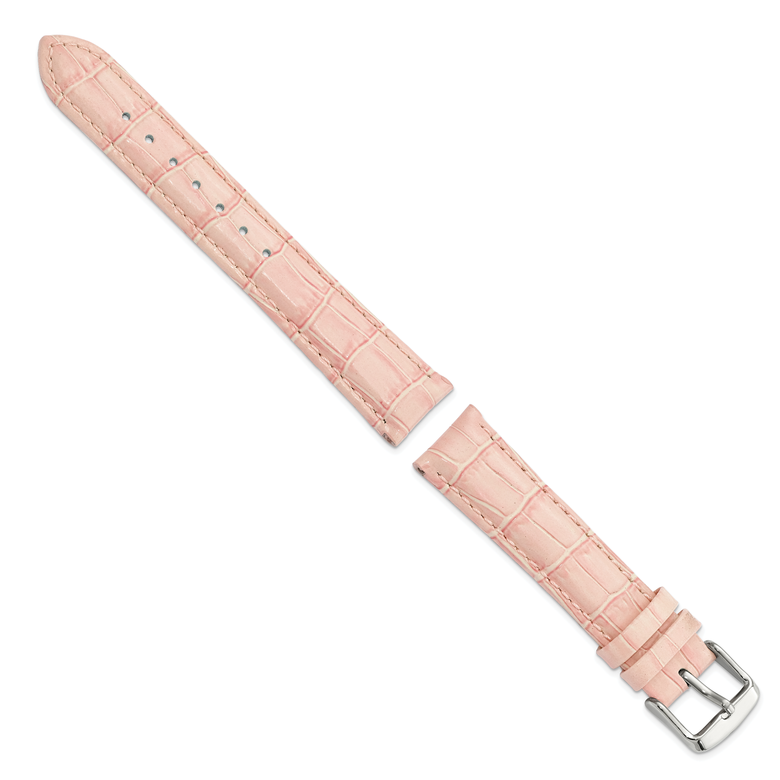 18mm Long Pink Crocodile Grain Chronograph Leather with Silver-tone Buckle 8.5 inch Watch Band