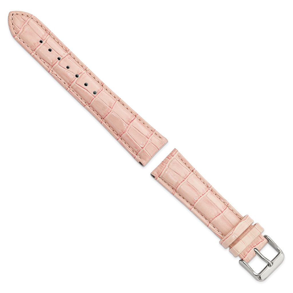 Crocodile-Grain Leather Watch Band with Silver-Tone Buckle 24mm
