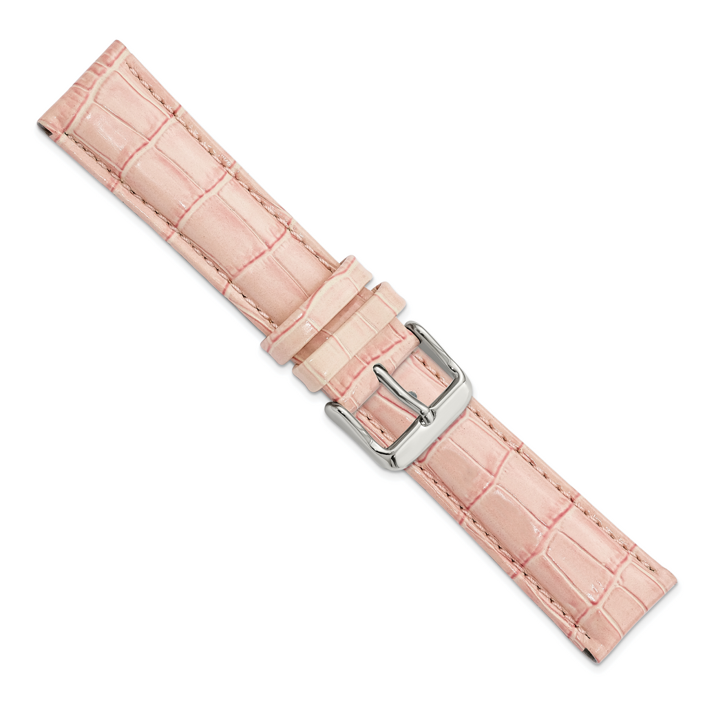 Crocodile-Grain Leather Watch Band with Silver-Tone Buckle 24mm