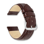 22mm Short Dark Brown Crocodile Grain Chronograph Leather with Silver-tone Buckle 6.75 inch Watch Band