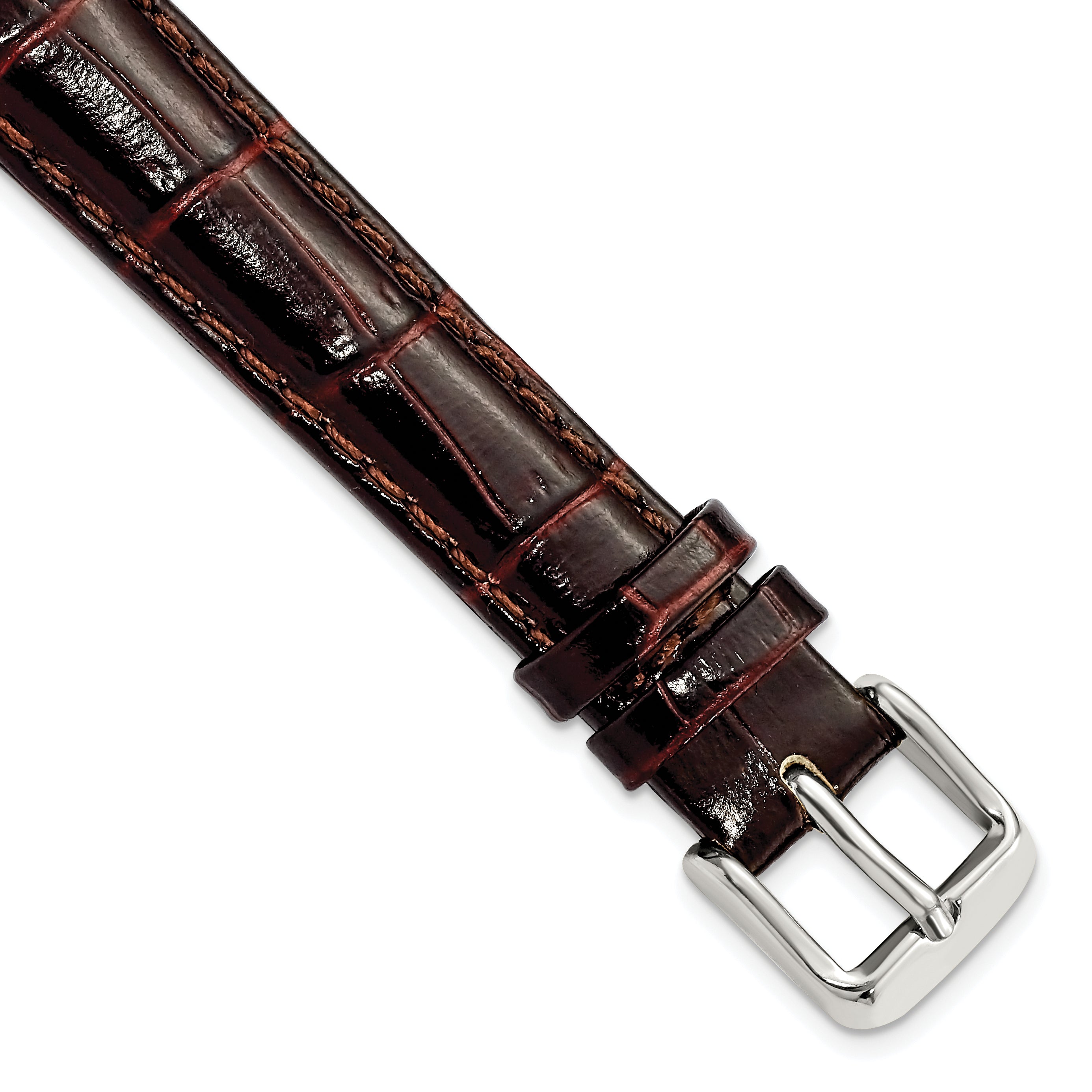 Crocodile-Grain Chronograph Watch Band in Dark Brown Leather, 14mm