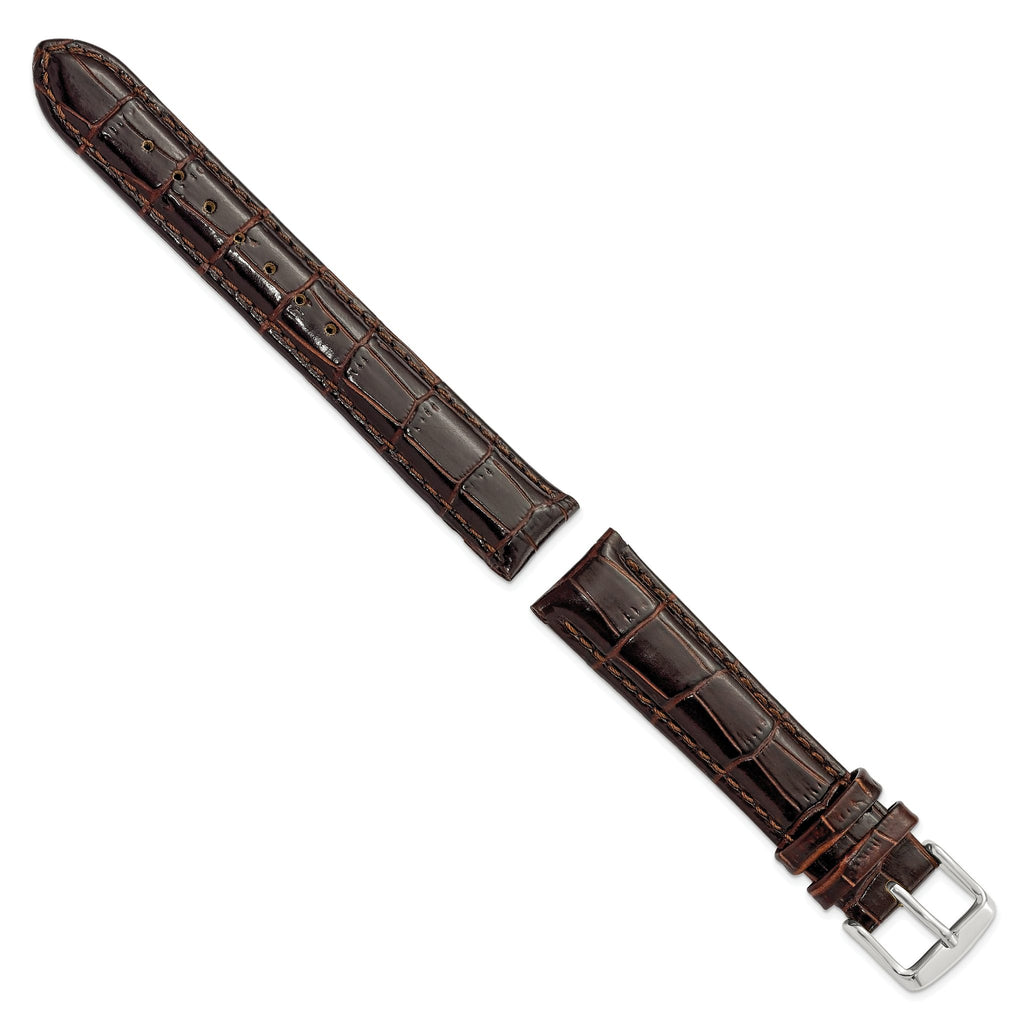 DeBeer 17mm Dark Brown Crocodile Grain Chronograph Leather with Silver-tone Buckle 7.5 inch Watch Band