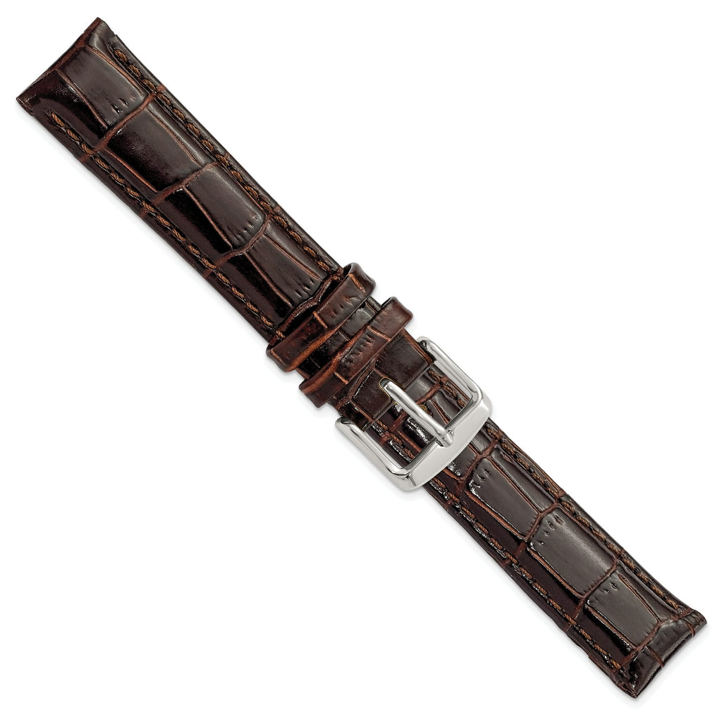 DeBeer 17mm Dark Brown Crocodile Grain Chronograph Leather with Silver-tone Buckle 7.5 inch Watch Band