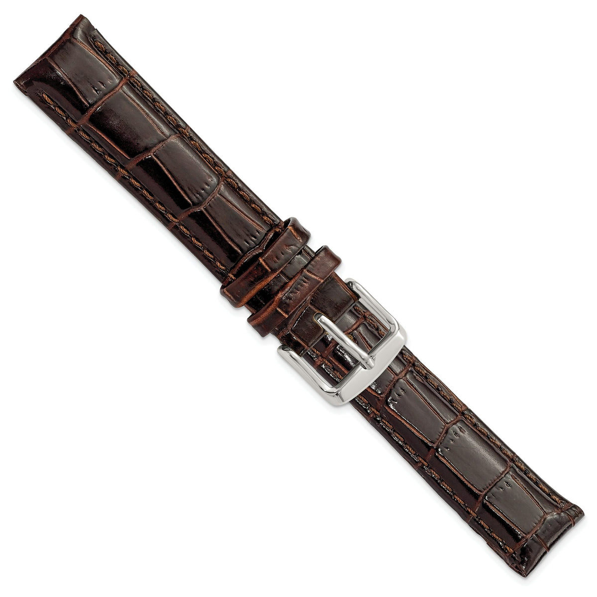 DeBeer 17mm Dark Brown Crocodile Grain Chronograph Leather with Silver-tone Buckle 7.5 inch Watch Band