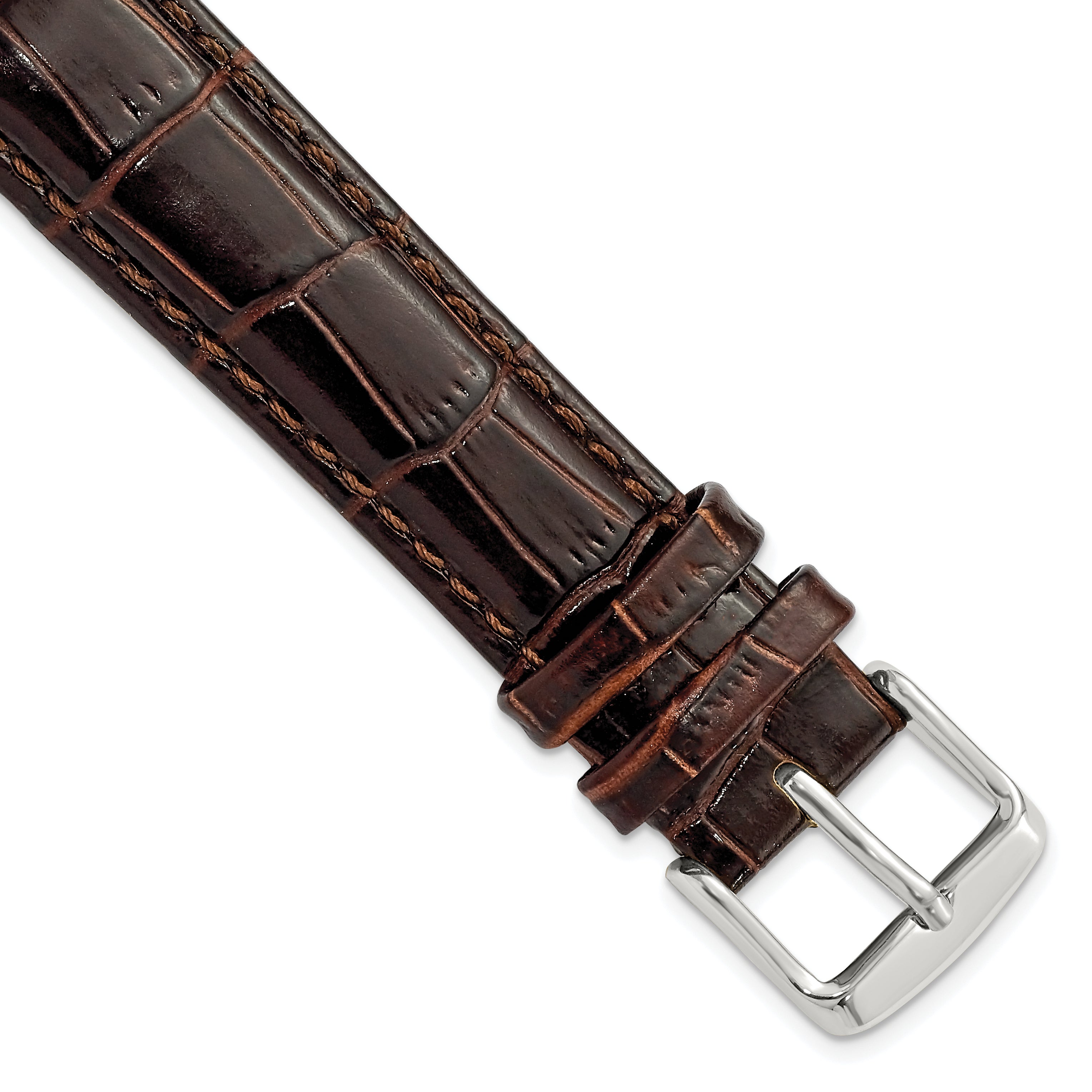 Crocodile-Grain Chronograph Watch Band in Dark Brown Leather, 14mm