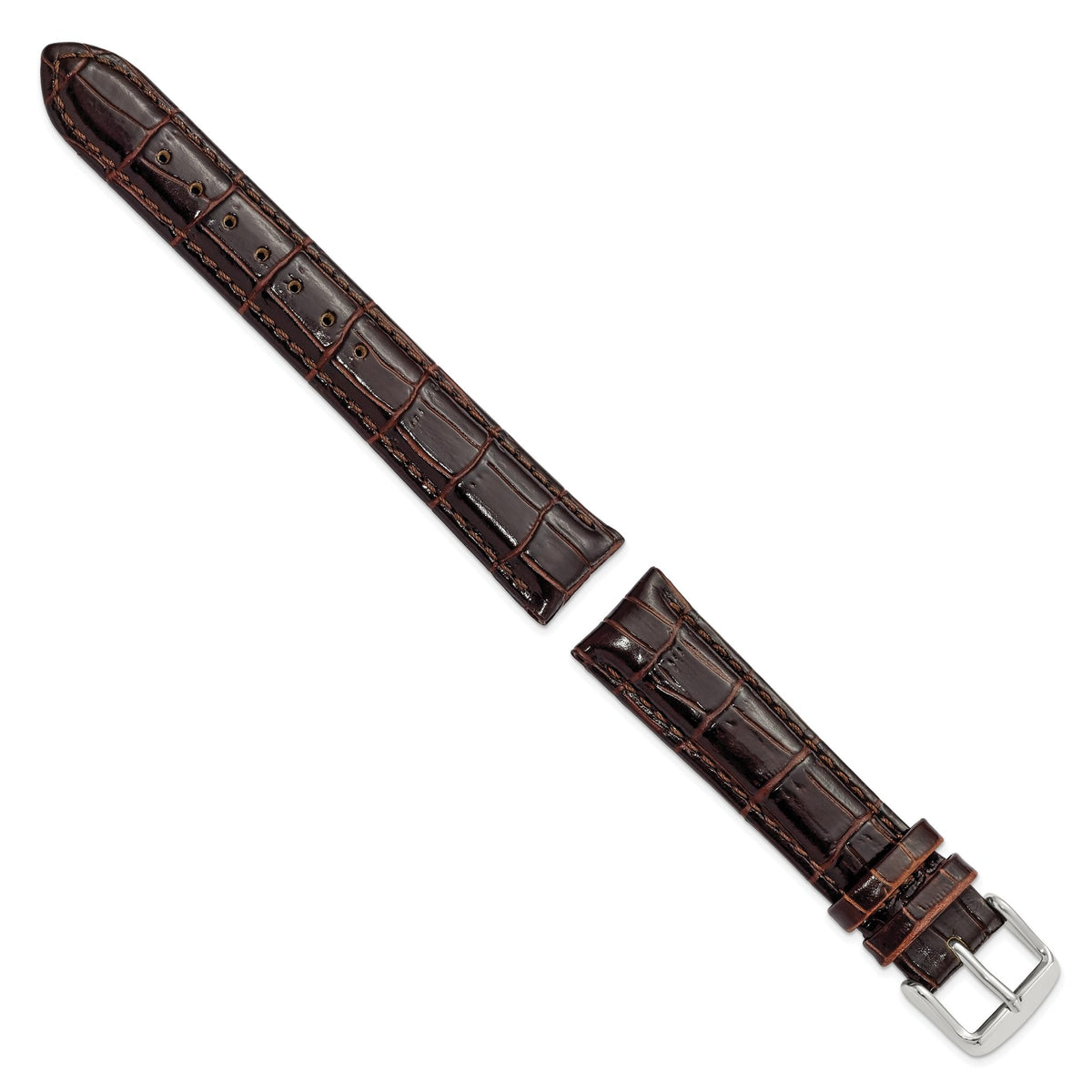 Crocodile-Grain Chronograph Watch Band in Dark Brown Leather, 16mm - Sophia Jewelers