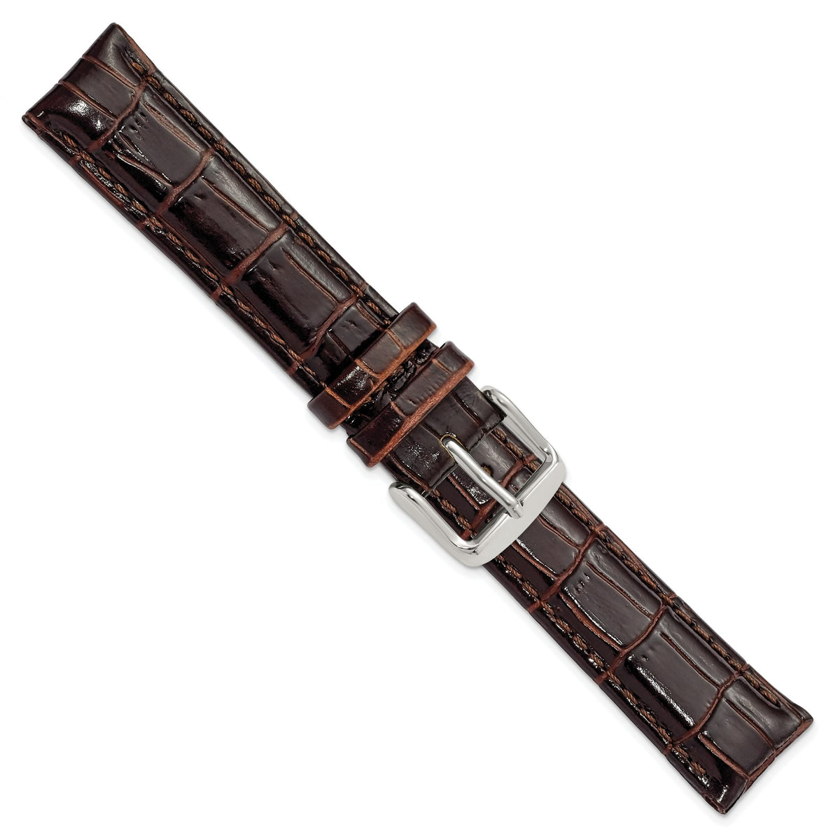 Crocodile-Grain Chronograph Watch Band in Dark Brown Leather, 16mm - Sophia Jewelers