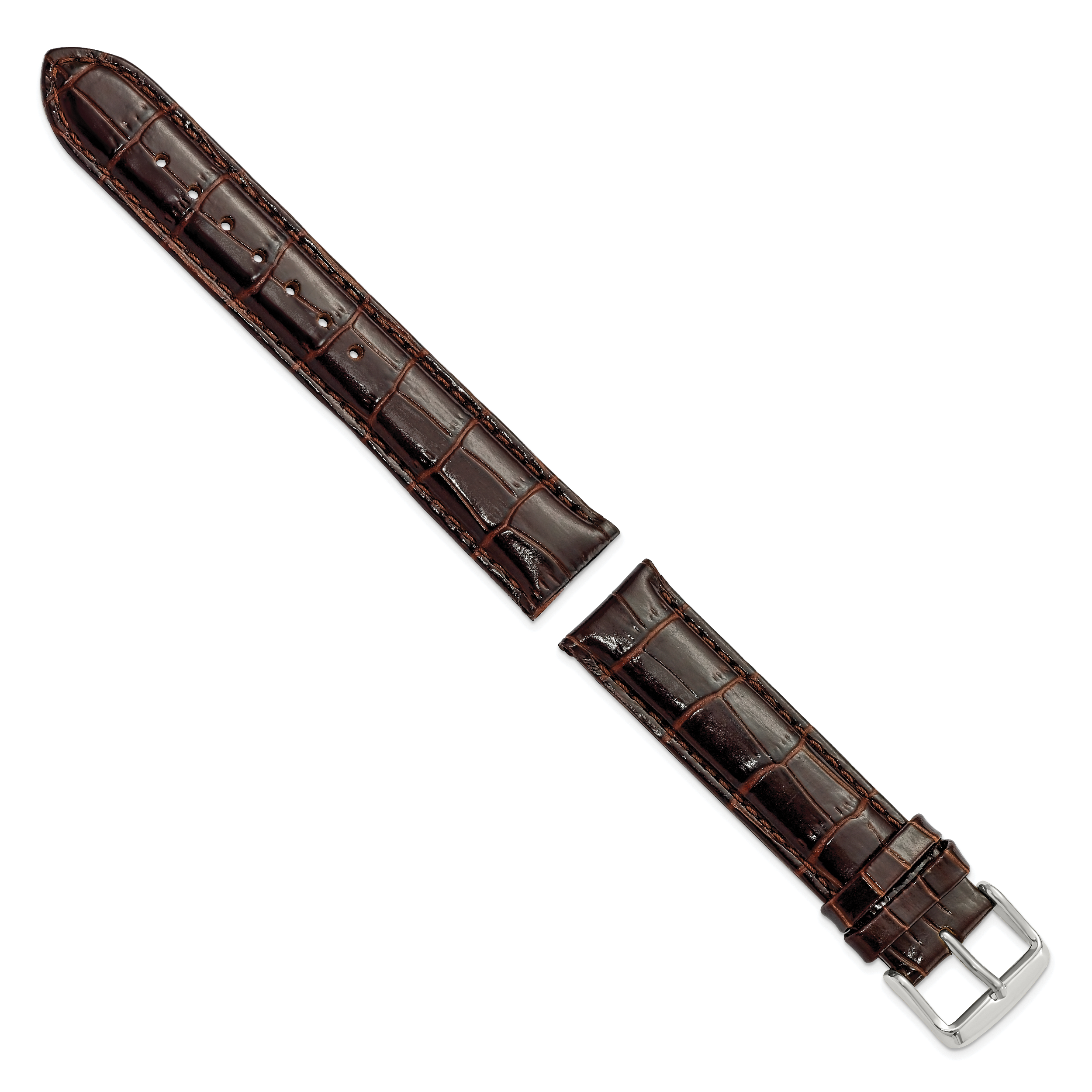 Crocodile-Grain Chronograph Watch Band in Dark Brown Leather, 14mm