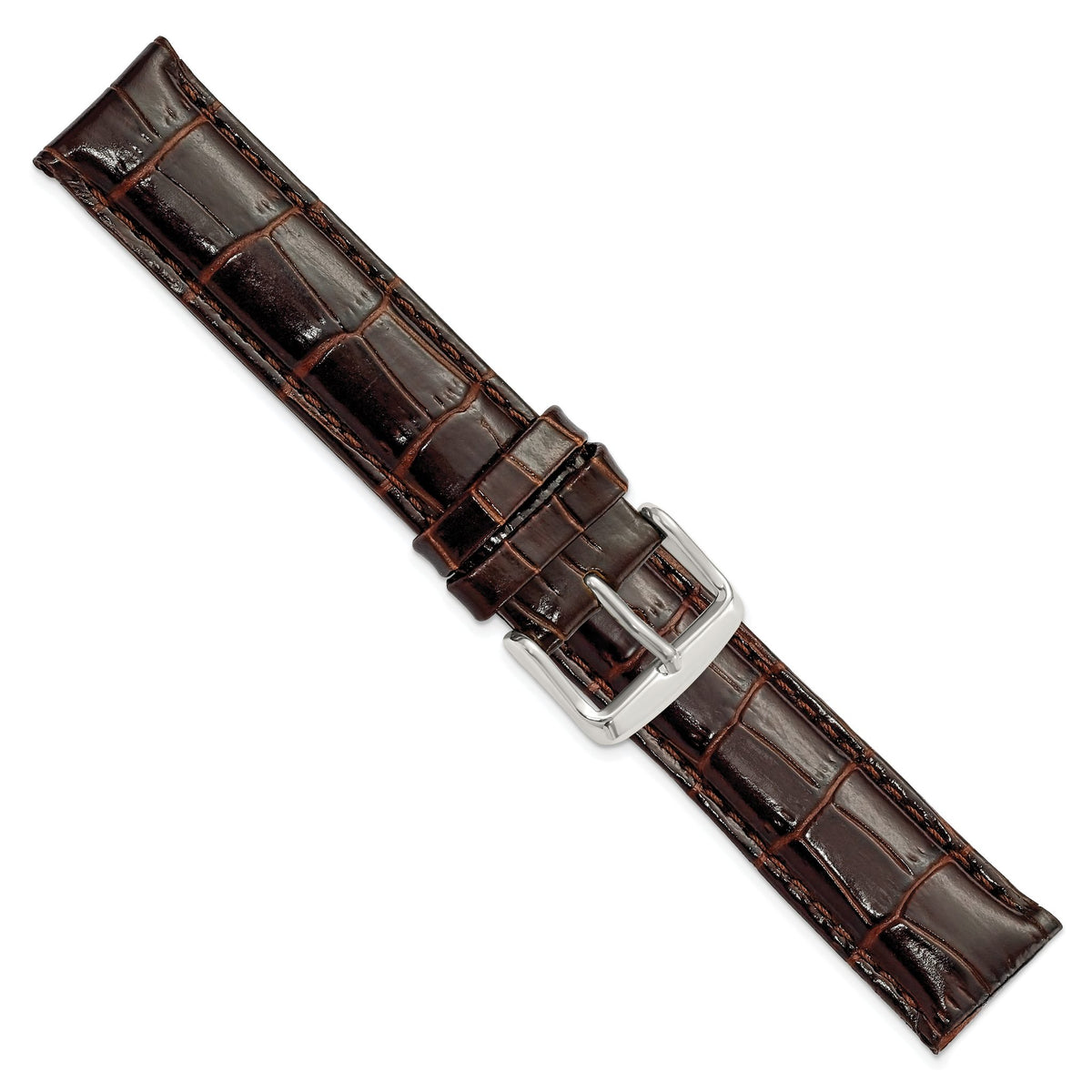 Crocodile-Grain Chronograph Watch Band in Dark Brown Leather, 16mm - Sophia Jewelers