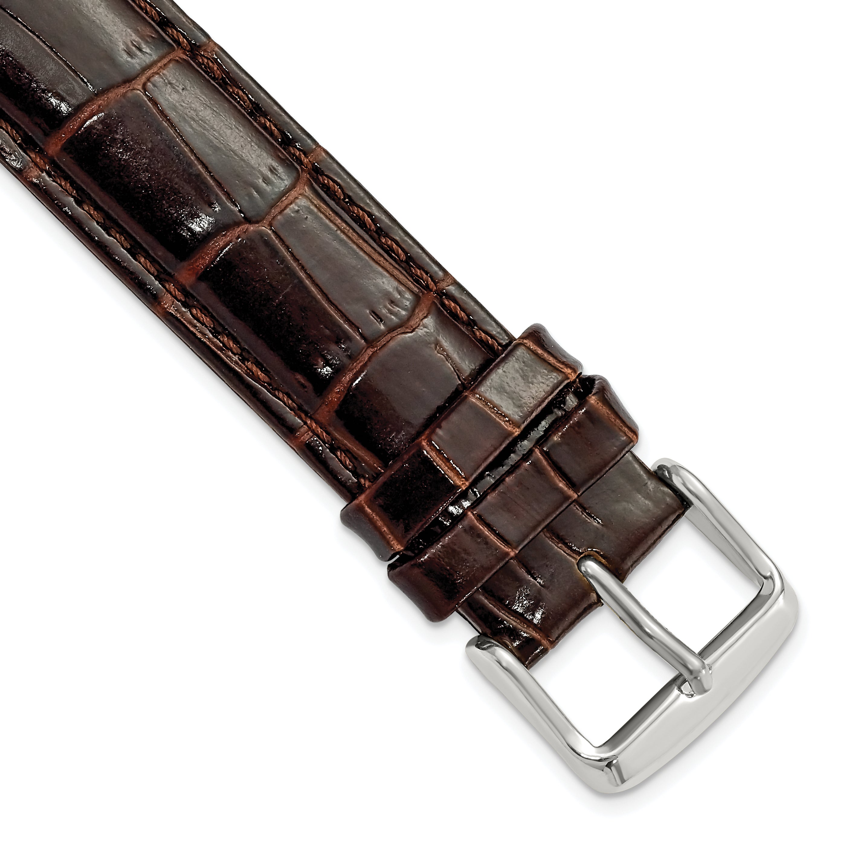 Crocodile-Grain Chronograph Watch Band in Dark Brown Leather, 16mm