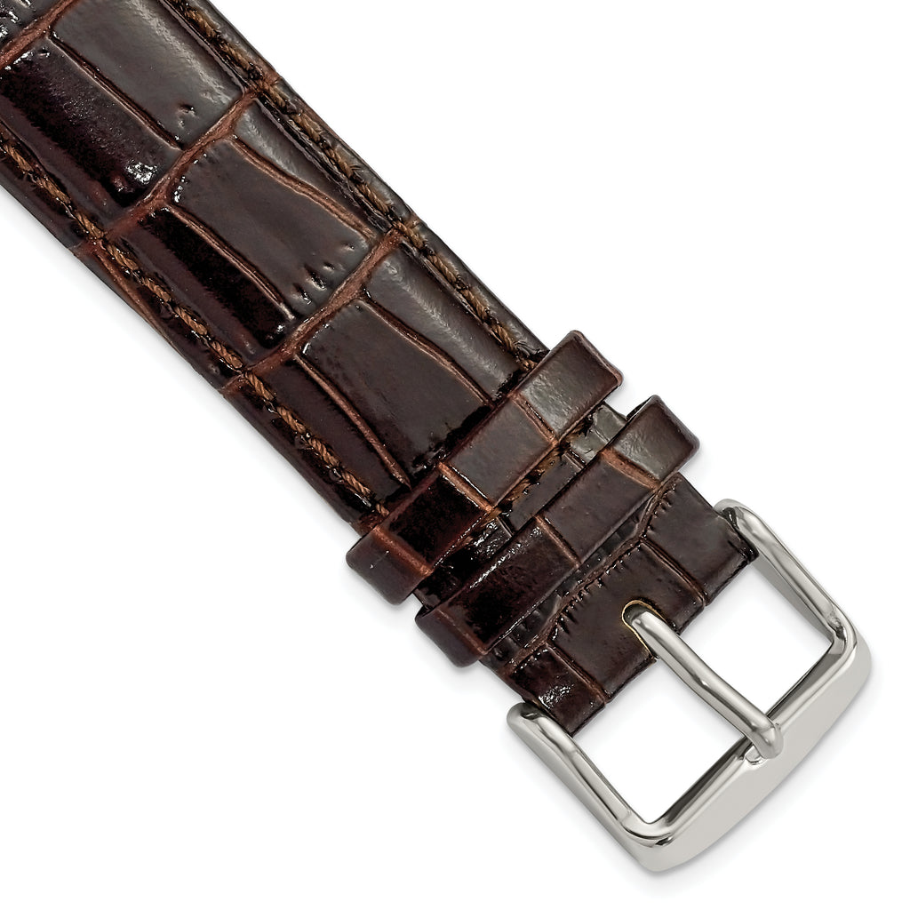 Crocodile-Grain Chronograph Watch Band in Dark Brown Leather, 14mm
