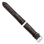 22mm Short Dark Brown Crocodile Grain Chronograph Leather with Silver-tone Buckle 6.75 inch Watch Band