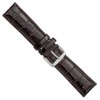 22mm Short Dark Brown Crocodile Grain Chronograph Leather with Silver-tone Buckle 6.75 inch Watch Band