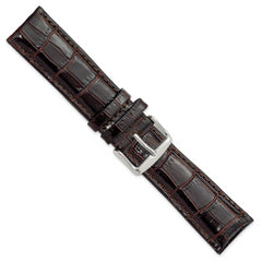 22mm Short Dark Brown Crocodile Grain Chronograph Leather with Silver-tone Buckle 6.75 inch Watch Band