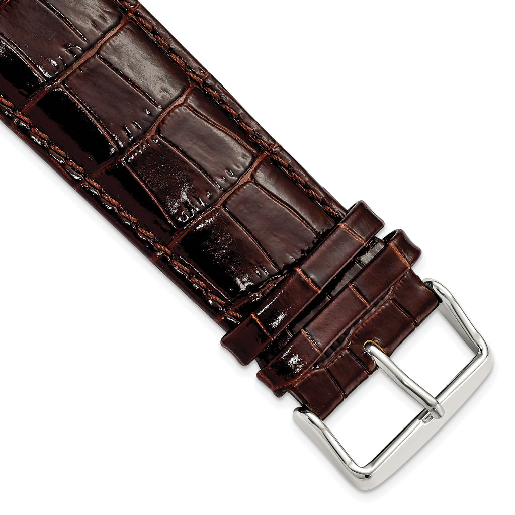Crocodile-Grain Chronograph Watch Band in Dark Brown Leather, 14mm