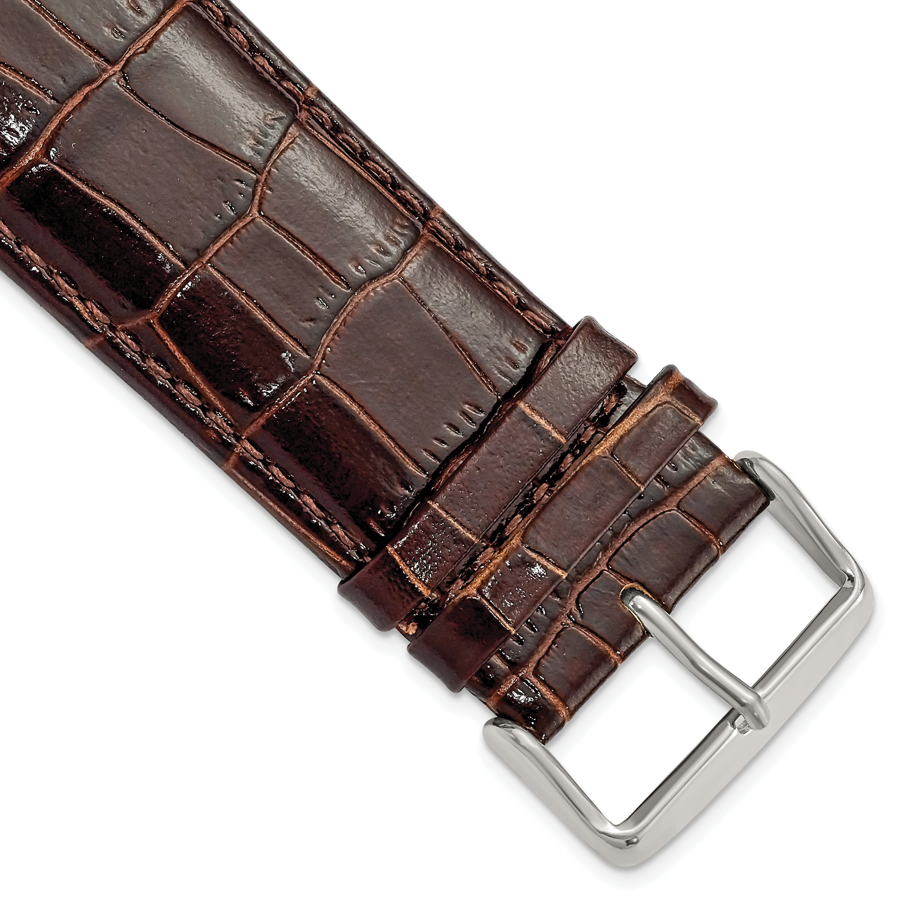 Crocodile-Grain Chronograph Watch Band in Dark Brown Leather, 14mm