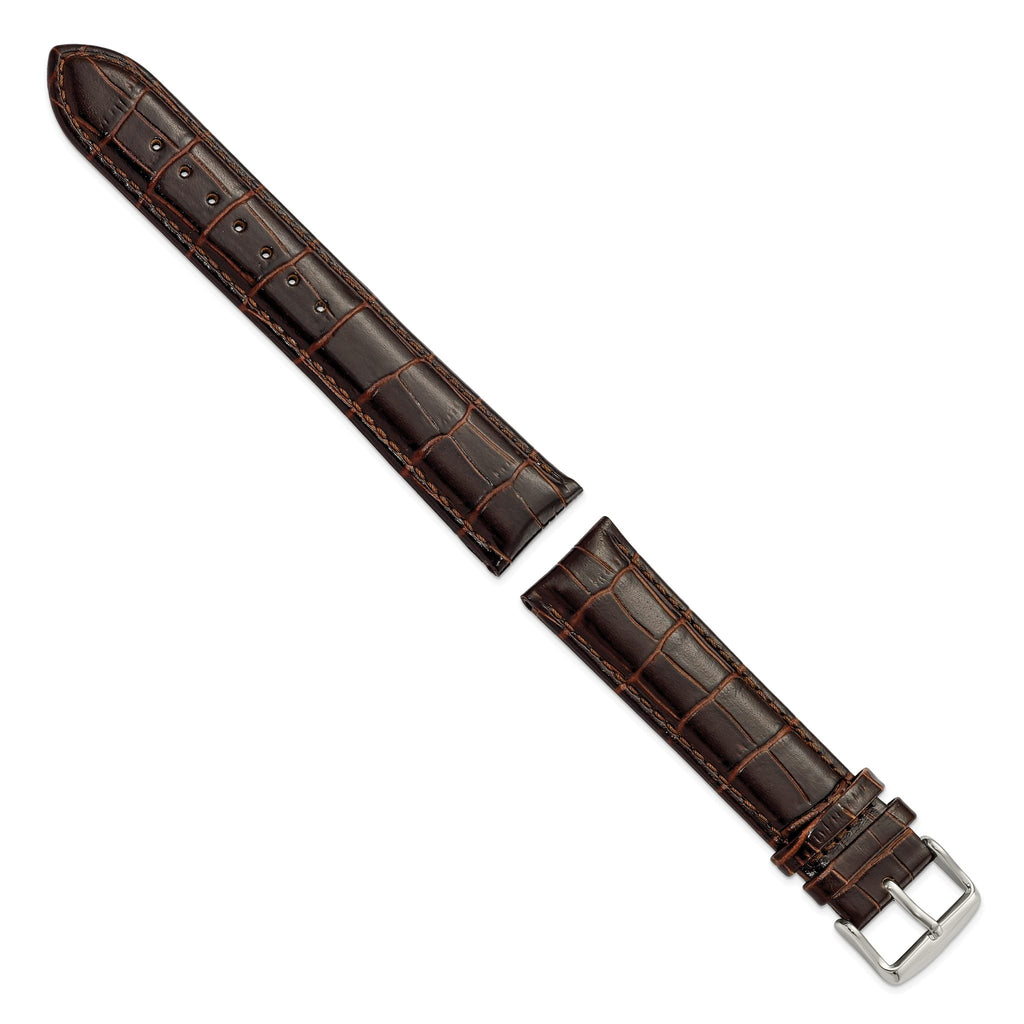 Crocodile-Grain Chronograph Watch Band in Dark Brown Leather, 16mm - Sophia Jewelers