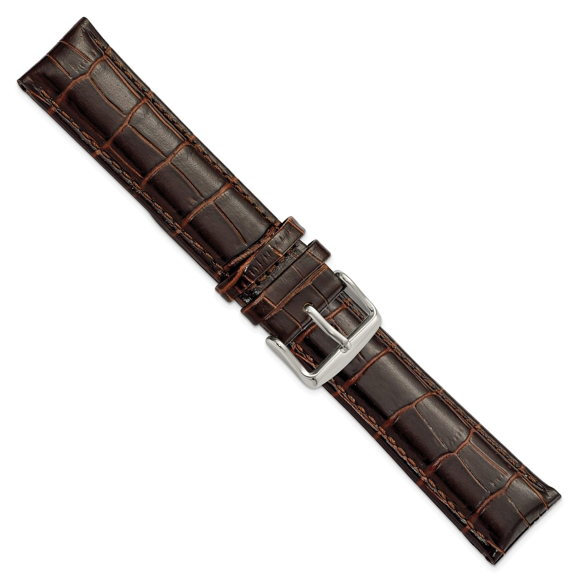 Crocodile-Grain Chronograph Watch Band in Dark Brown Leather, 16mm - Sophia Jewelers