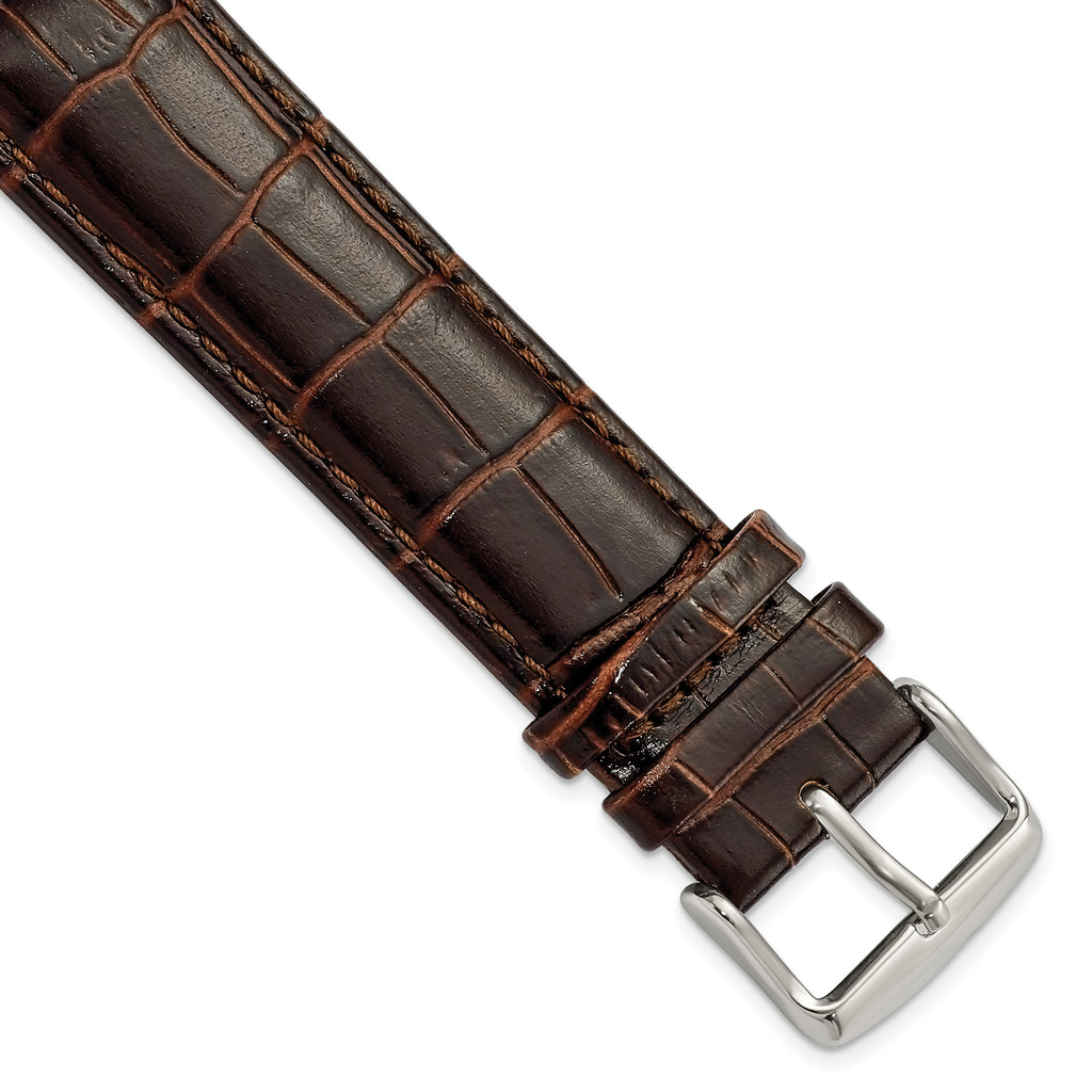 Crocodile-Grain Chronograph Watch Band in Dark Brown Leather, 16mm