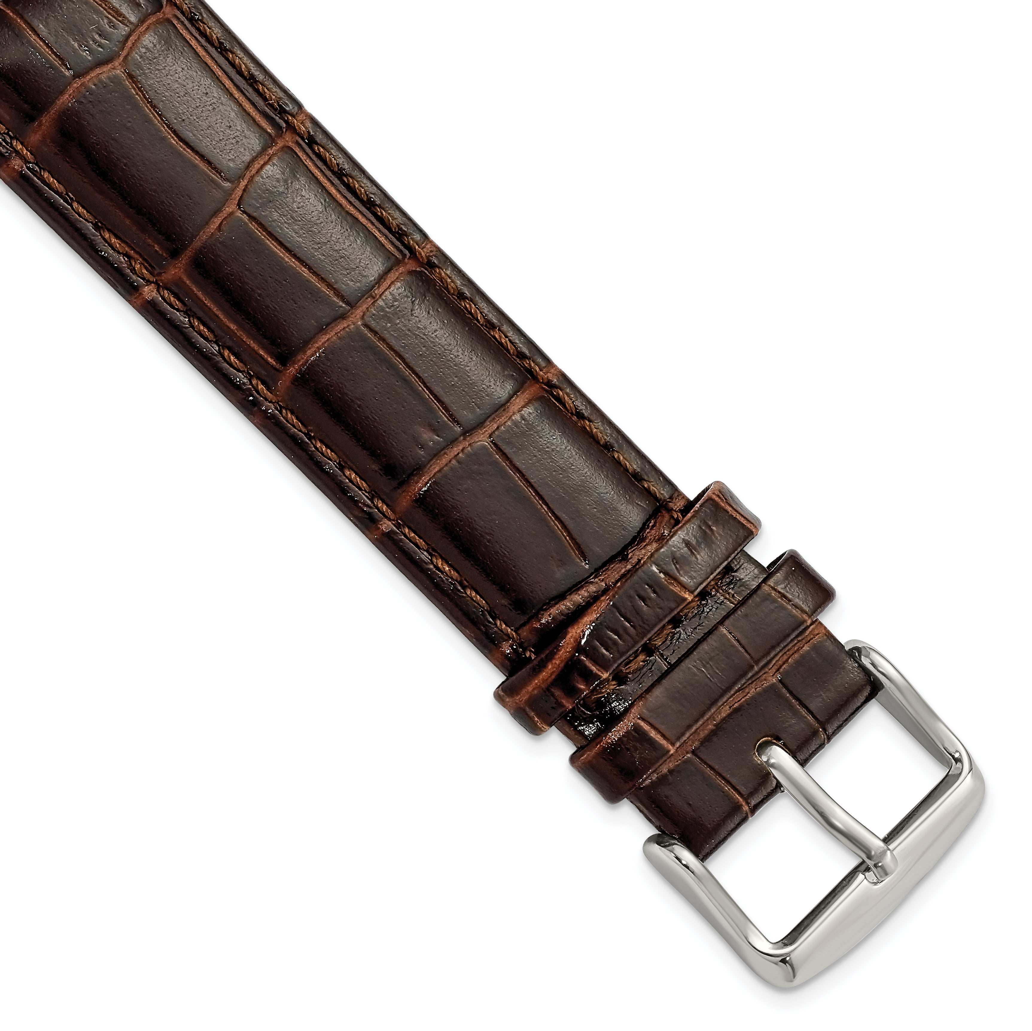 Crocodile-Grain Chronograph Watch Band in Dark Brown Leather, 16mm