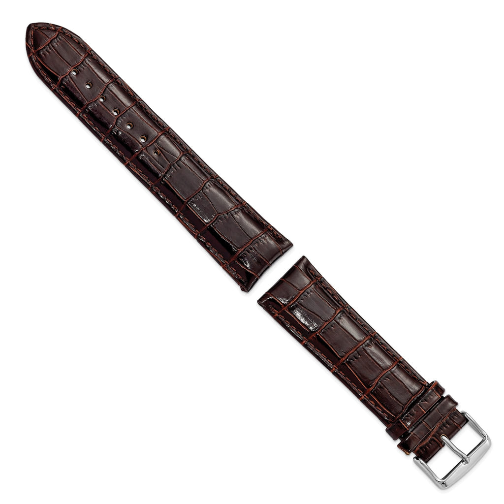 Crocodile-Grain Chronograph Watch Band in Dark Brown Leather, 16mm - Sophia Jewelers