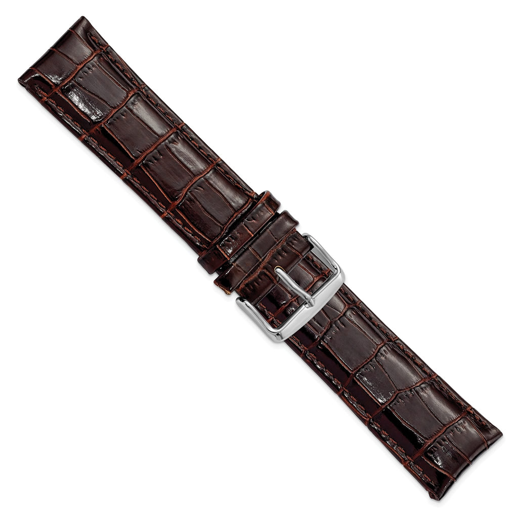 Crocodile-Grain Chronograph Watch Band in Dark Brown Leather, 16mm - Sophia Jewelers