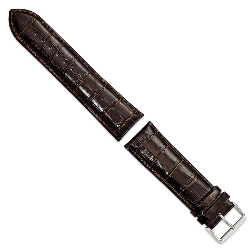 Crocodile-Grain Chronograph Watch Band in Dark Brown Leather, 16mm - Sophia Jewelers