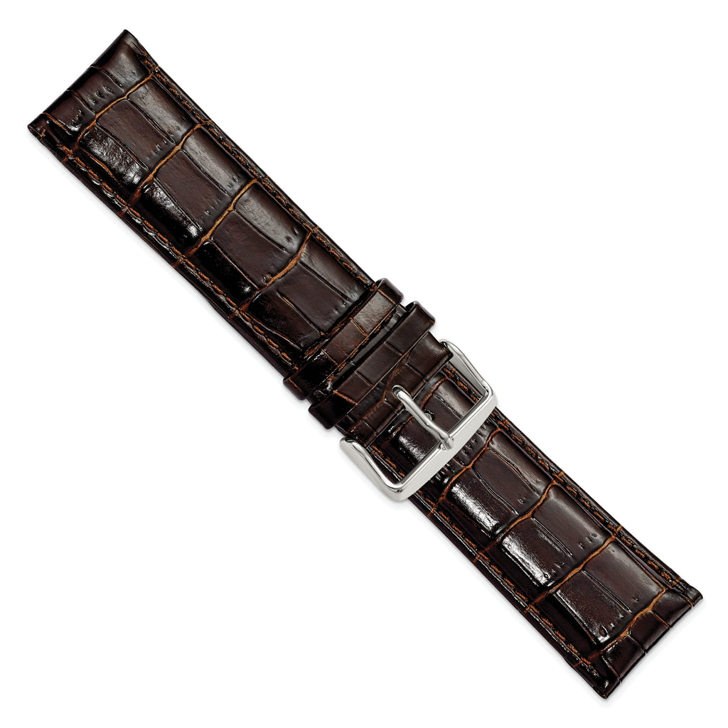 Crocodile-Grain Chronograph Watch Band in Dark Brown Leather, 16mm - Sophia Jewelers