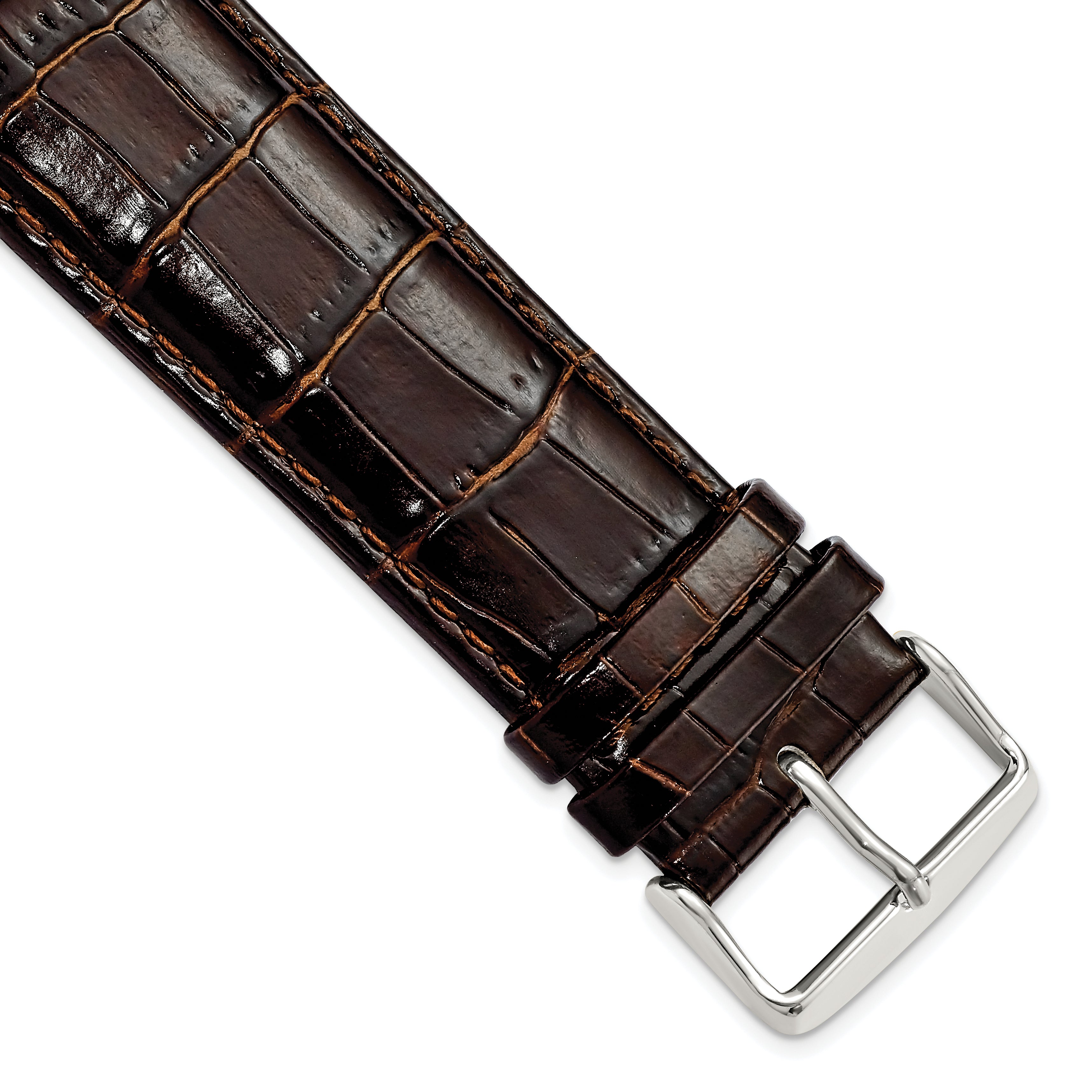 Crocodile-Grain Chronograph Watch Band in Dark Brown Leather, 16mm
