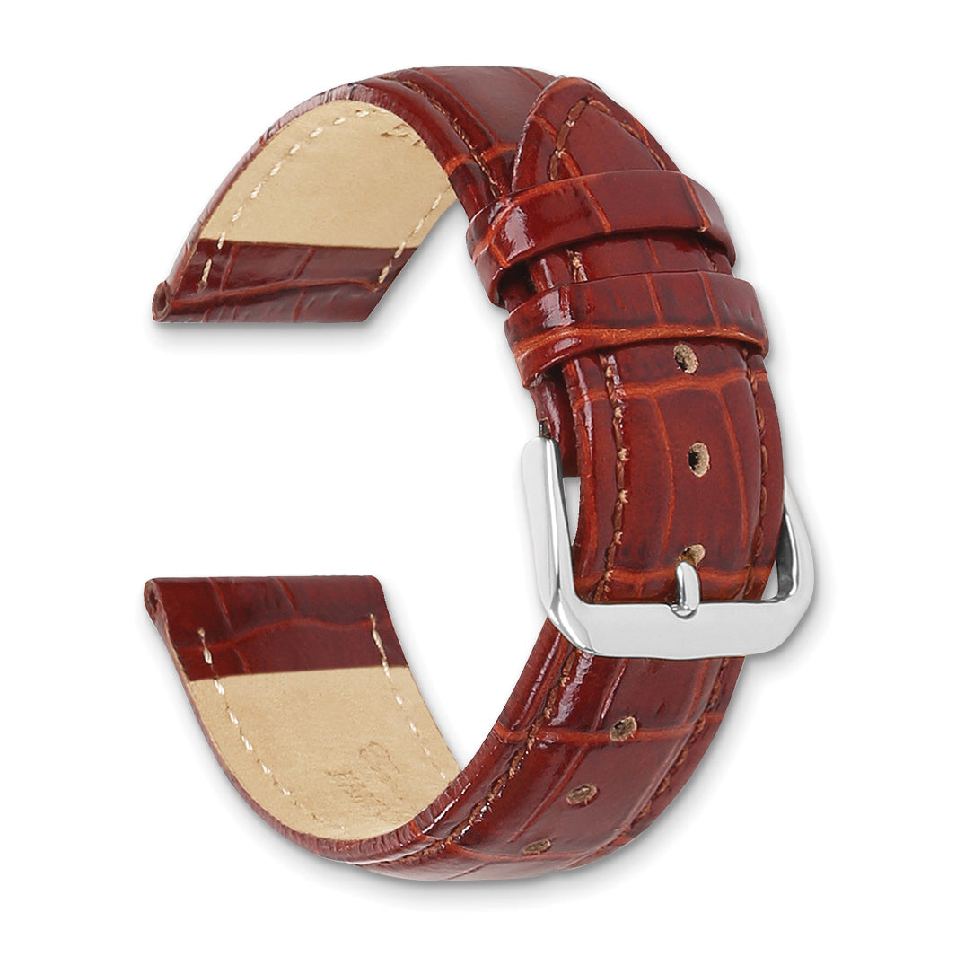 16mm Long Havana Crocodile Grain Chronograph Leather with Silver-tone Buckle 8.5 inch Watch Band
