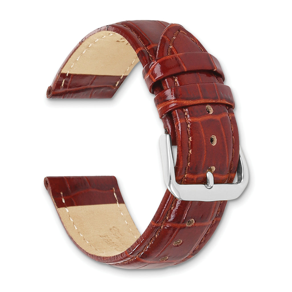Havana Crocodile-Grain Leather Watch Band with Silver-Tone Buckle 22mm