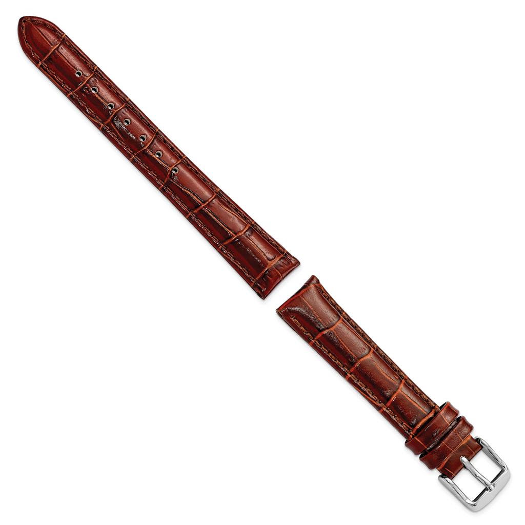 16mm Long Havana Crocodile Grain Chronograph Leather with Silver-tone Buckle 8.5 inch Watch Band