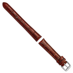 16mm Long Havana Crocodile Grain Chronograph Leather with Silver-tone Buckle 8.5 inch Watch Band