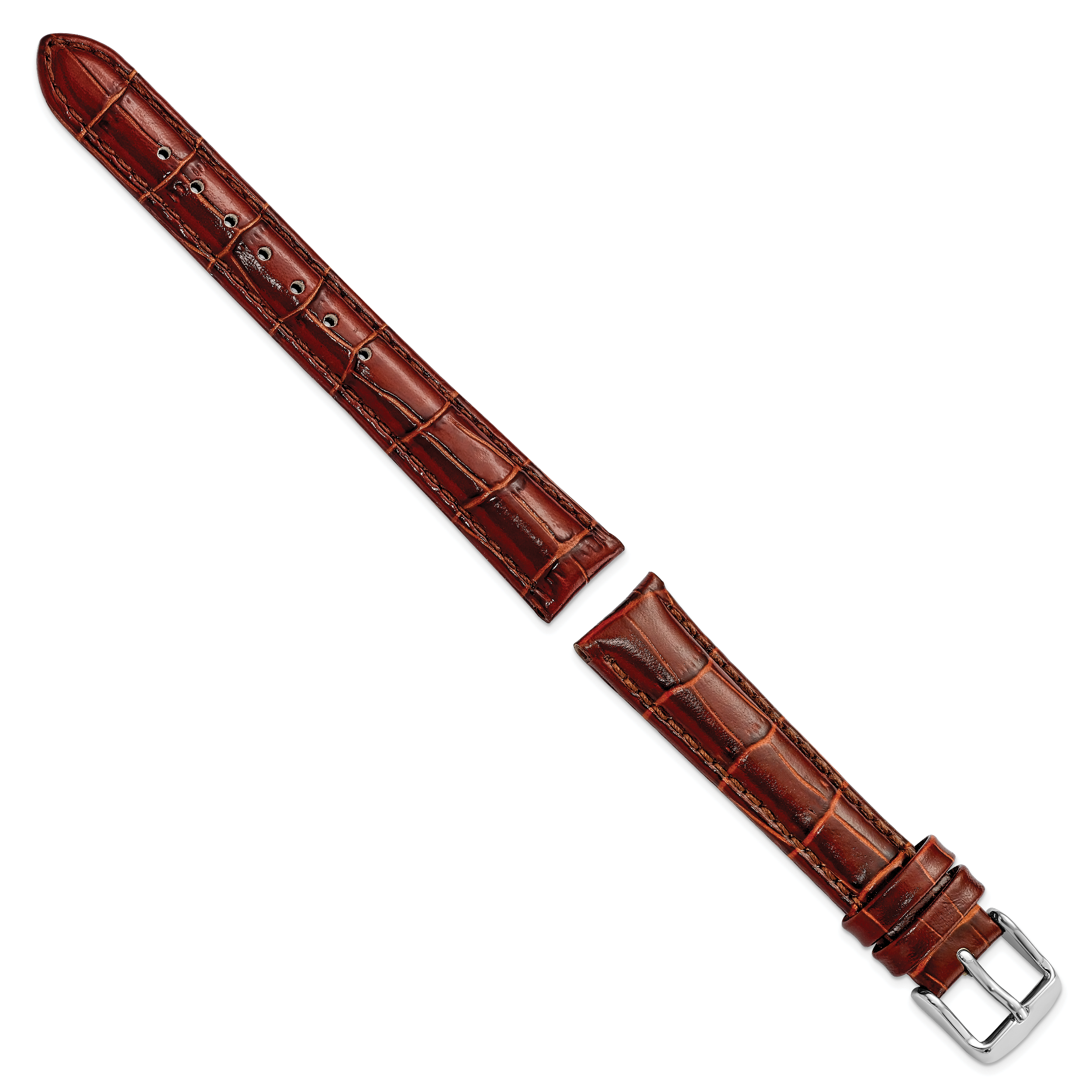 16mm Long Havana Crocodile Grain Chronograph Leather with Silver-tone Buckle 8.5 inch Watch Band