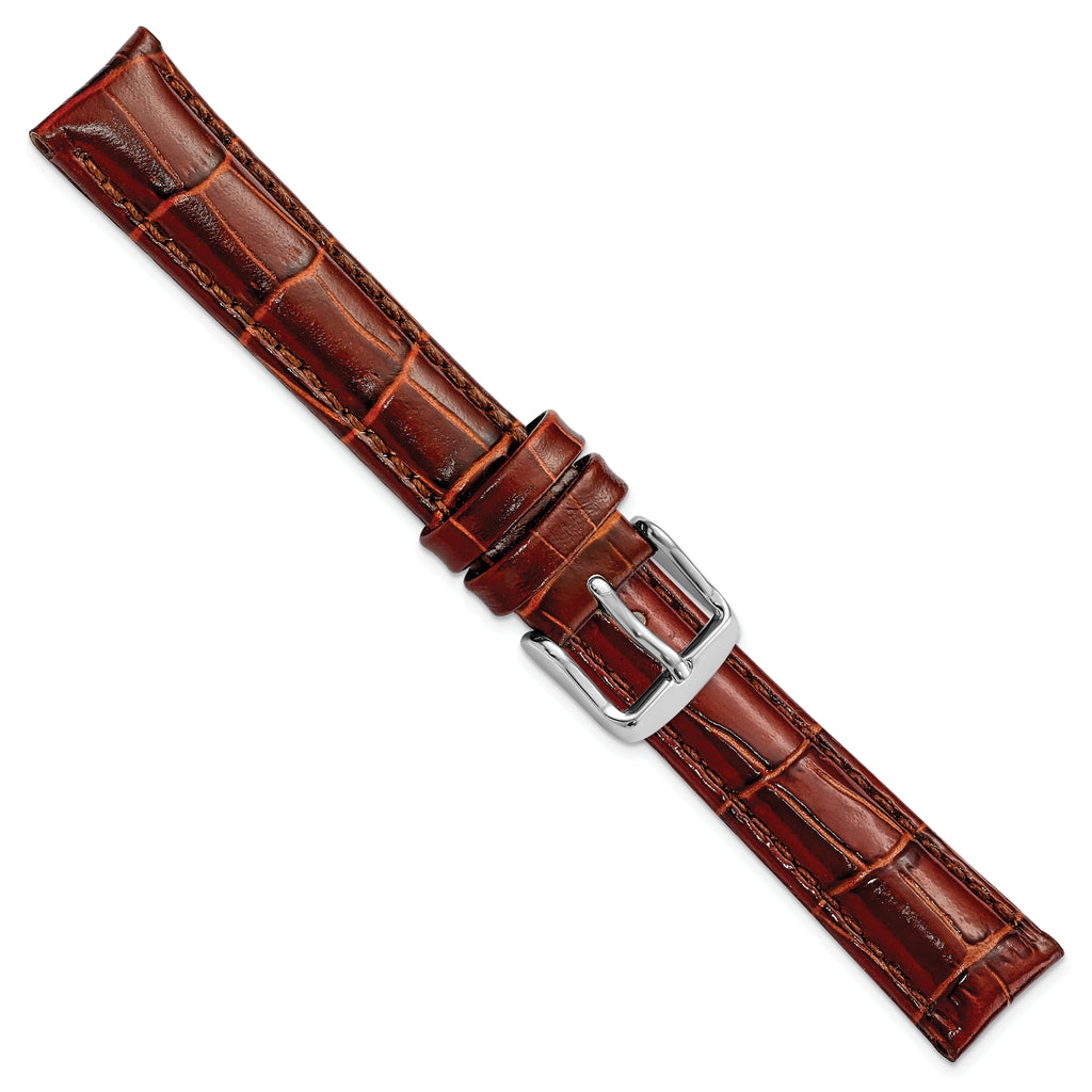 16mm Long Havana Crocodile Grain Chronograph Leather with Silver-tone Buckle 8.5 inch Watch Band